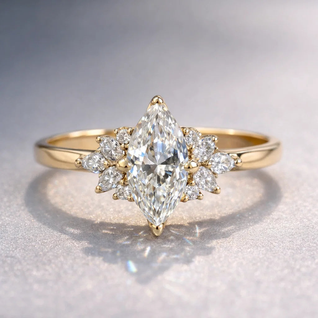 Moissanite petal jewelry ring